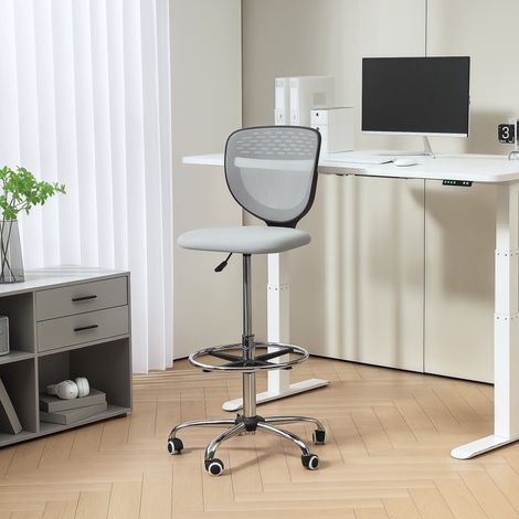 Chaise de bureau ergonomique en maille, chaise de dessin, hauteur et repose-pieds réglable, 59 x 59 x 106-126 cm, gris (1/5)