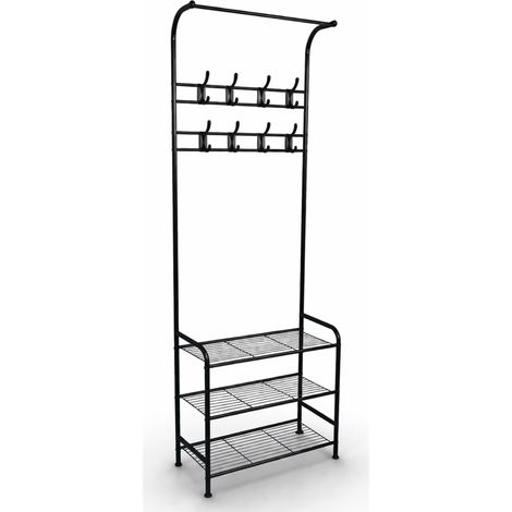 Oypla Coat Umbrella Stand Hat Shoe Rack Heavy Duty All Metal Black (1/5)