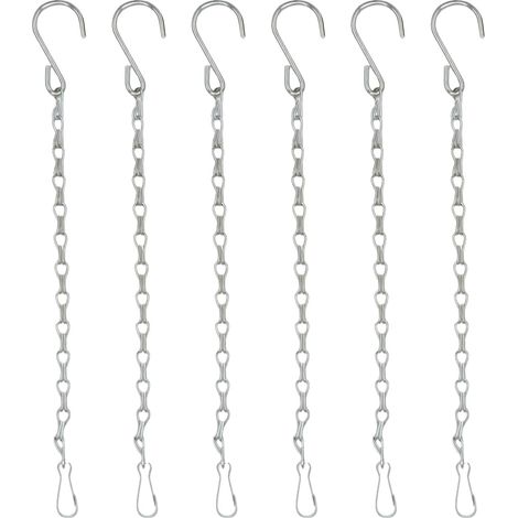 Lot de 6 50cm argent crochets de suspension à double chaîne de suspension réglable pour pots de fleurs, paniers, mangeoires à oiseaux, chaîne de pot