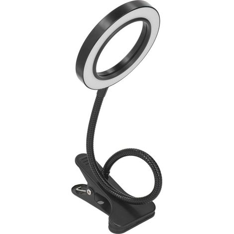 Lampe de bureau LED flexible avec anneau lumineux, 3 teintes réglables, 10 niveaux de luminosité, alimentation USB, télécommande fournie (1/5)