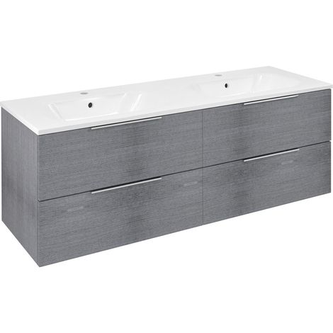 Meuble vasque CIRASA 139,6x52x46cm, chêne argenté