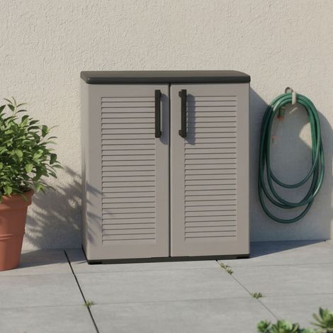 Dmora Mueble para exteriores o interno multiusos, armario bajo con 2 puertas y 1 estante de polipropileno, 100% Made in Italy, 68x37h84 cm, color gris (1/4)