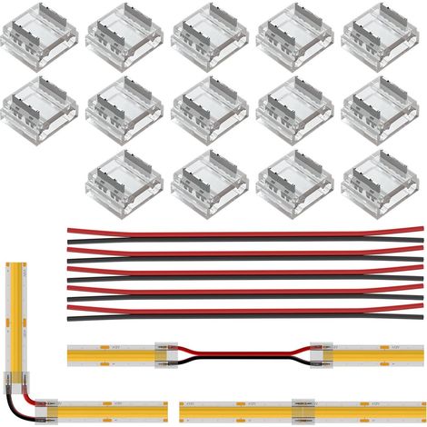 FCOB COB 10mm Connecteur Kit 14pcs Connecteur Transparent 5pcs 15cm Long 20AWG Fils d'Extension pour Fil sans Soudure, FCOB Corner Connection Strip (1/5)
