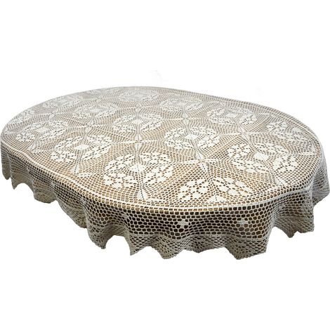 Nappe ovale au crochet 140x220 cm, dentelle, beige naturel, ovale (1/5)