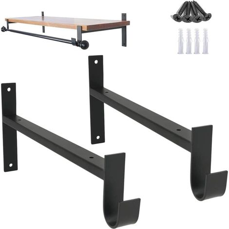 Lot de 2 supports de tringle de placard, supports d'étagère robustes, supports muraux pour tringle de placard, noirs, 20 cm