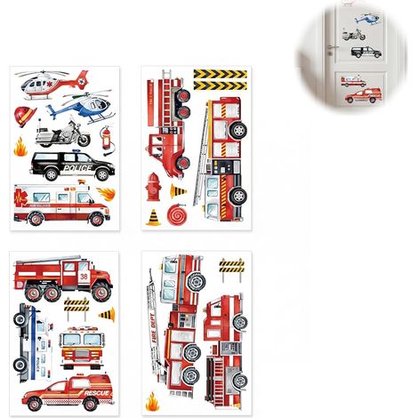 Car Wall Decal - No Residue or Odor - Decorative Sticker for Bedroom, Construction Site, Tractor, Fire Truck - High-Quality Vinyl Film - Easy to Apply to Smooth Walls - 42 Designs - 4 Sheets (1/5)