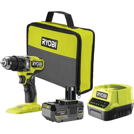 Taladro de impacto sin escobillas Ryobi RPD18C1 de 18 V y 1,8 kW con batería de 4 Ah, cargador y bolsa