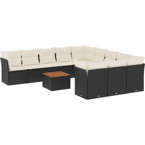 vidaXL Set Divani da Giardino 12 pz con Cuscini Nero in Polyrattan (1/5)