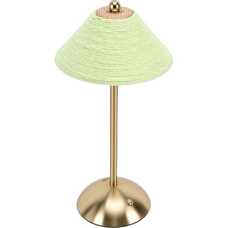 Tischlampe in 3 Farben, kabellos, handgewebter Lampenschirm aus Papierseil, Nachttischlampe für Schlafzimmer, Grün (1/5)