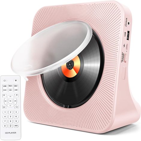 Portable CD Player for Home, Personal CD Player with Bluetooth, Speakers, Music CD Player with FM Radio, Boombox, Remote Control, Dust Cover, LED Display (1/5)