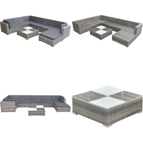 8-tlg. Garten-Lounge-Set mit Auflagen Poly Rattan Grau - Gartenmöbeln - Loungemöbel - Rattanmöbel - Outdoormöbel - Esszimmergarnitur - Home & Living (1/5)
