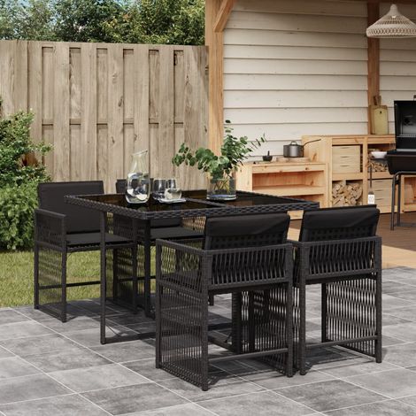 Set de muebles jardín 5 pzas con cojines ratán sintético negro vidaXL