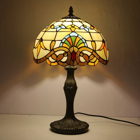 Lampe de table Tiffany en vitrail avec abat-jour artisanal, idéale pour le salon, la chambre, la table de chevet ou la table basse [Classe énergétique E]