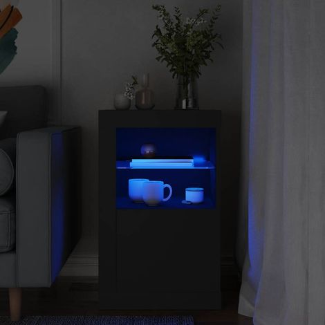 Beistellschrank mit LED-Leuchten Schwarz Holzwerkstoff