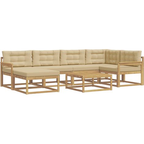 Outdoor-Sofagarnitur 7 pcs Weiß und Beige vidaXL