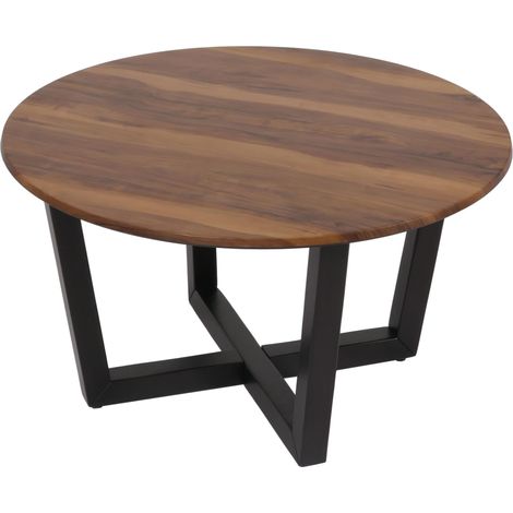 Couchtisch HHG-727, Beistelltisch Sofatisch, Massiv-Holz HPL Laminat Melamin Ø80cm, Sheesham Holz-Optik, dunkles Gestell