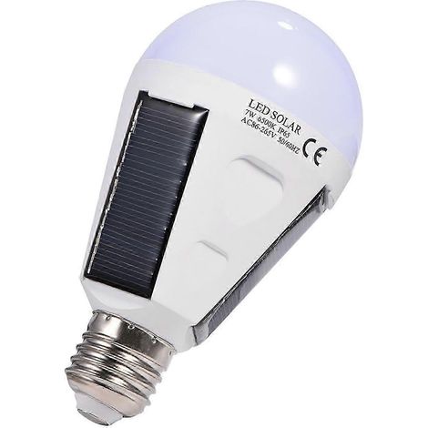 Lampadina LED solare di emergenza da 7W a luce bianca fredda, a risparmio energetico, ricaricabile, portatile, per interni ed esterni. (1/5)
