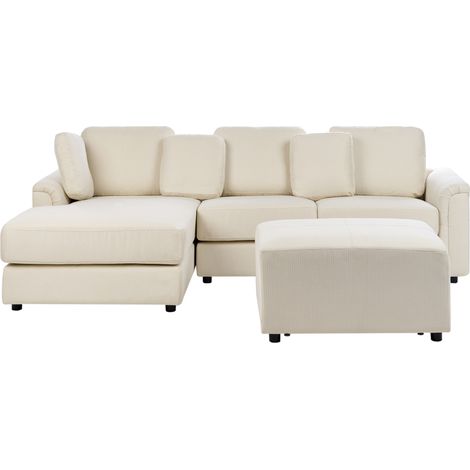 Sofá esquinero moderno con otomana tela beige claro derecho Kohlo