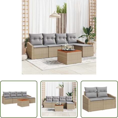 Poly-Rattan -  Gartensofa-set 6 pcs Beige und Hellgrau Poly-Rattan (1/5)