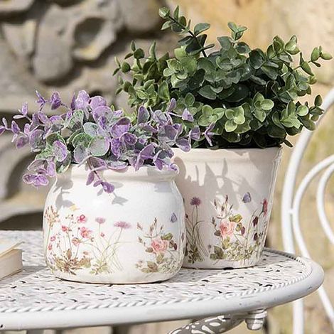 Pot de fleurs en céramique beige rose 12x10x10cm – Forme ronde – Motifs floraux délicats – Pour plantes d'intérieur et compositions – La Grande Prairie