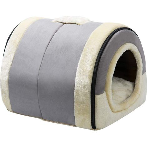 Cat Bed for Dogs, Foldable 2 in 1 Soft and Warm Pet Kennel, Crystal Velvet Beds for Indoor Outdoor Use, Light Grey (1/5)