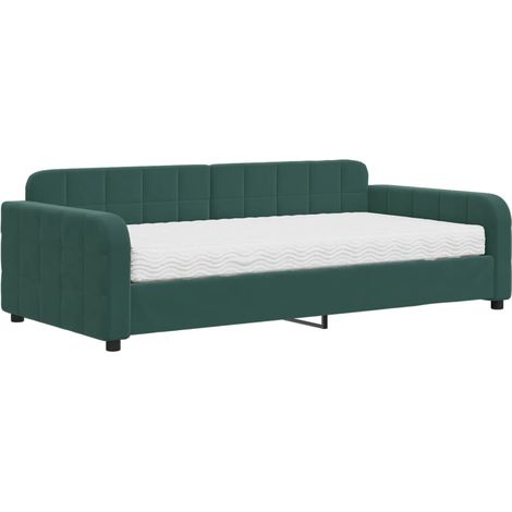 Lit simple,Lit adulte,Lit de jour avec matelas vert foncé 100x200 cm velours CFW902473 (1/5)