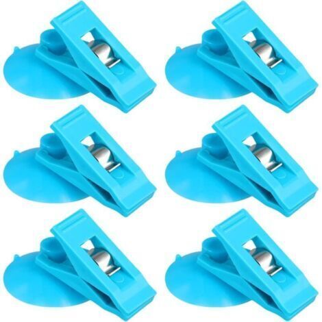 6pcs Pince à Ventouse, Ventouse avec Pince Ronds Clips de Rideau de Douche pour Empêcher Les Éclaboussures d'eau Coupe-Vent pour Réfrigérateur Salle De Douche Camping-Car (Bleu)