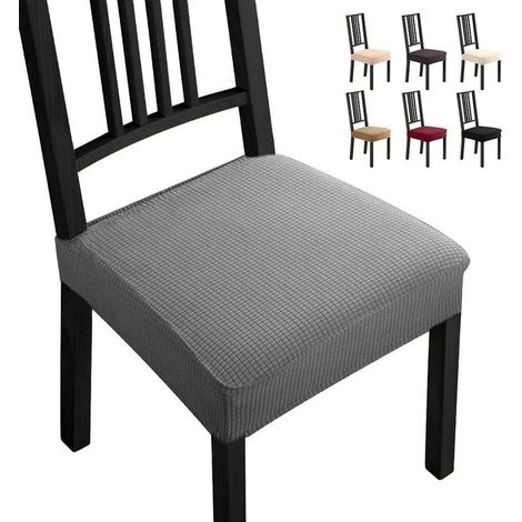Stuhlhussen 6er Set Grau, elastische Jacquard Spannbezüge für Esszimmerstühle (1/5)