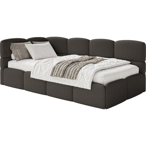 Selsey Cloudy – Einzelbett 120x200, Kopfteil links, Matratze & Bettkasten, Bouclé Braun