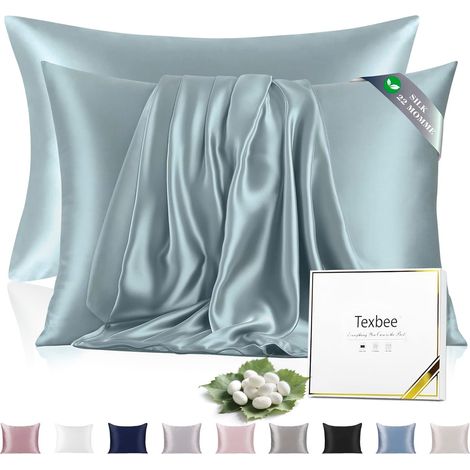 Taie d'oreiller en Soie 40x60cm, 22 Mommes des Deux Côtés, Taie d'oreiller en Soie Taille Zip, Lot de 2,Vert Eau (1/5)