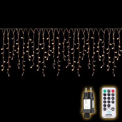 Guirlande Stalactite Exterieur avec Télécommande, 5M 200 LED Rideau Lumineux Noel vec 8 Modes, IP44 étanche Guirlande Lumineuse Exterieur pour Fenêtre, Balcon, Jardin, Toit, Blanc Chaud (1/5)