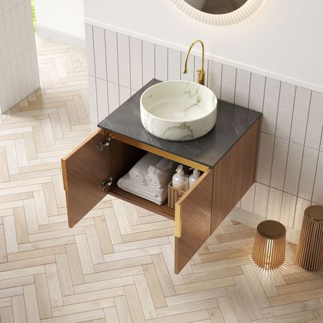 Mobile Sottolavabo con 2 Ante e Chiusura Ammortizzata, per Bagno, Ceramica e Pietra Sinterizzata, 61×50×53.1 cm (1/5)