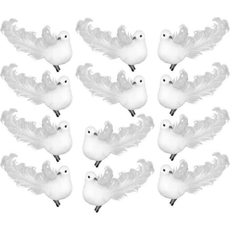 Colombe blanche simulée avec plumes, décoration de table, décoration artisanale de noël, avec clip en bas, 12 pièces, 13 cm (1/4)