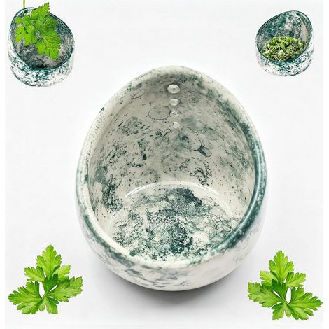 Bol à éplucher les herbes en céramique (blanc)  Outil pour éplucher les herbes aromatiques, en céramique, finition mouchetée, pour la préparation des aliments (1/5)