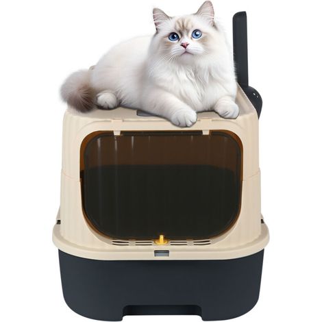 Bac à Litière Chat Fermé avec Pelle - Grande Maisonnette Hygiénique et Discrète pour Chat - 37x49x37 cm - Design Moderne et Élégant (1/5)