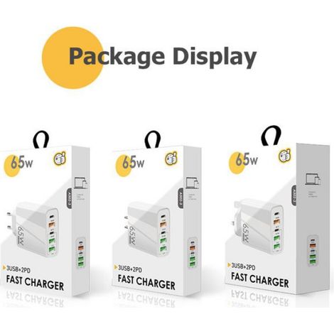 Chargeur - 65 W - Double Port Usb-Pd - 3 Ports Usb-Qc3 0 - Pour Smartphone - Noir - 1 Pièce (1/5)