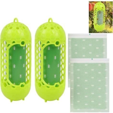 (vert émeraude) Lot de 2 pièges pour guêpes, frelons, abeilles et mouches, piège à mouches d'extérieur avec 4 autocollants, accrochables, convient pour maison, extérieur et jardin (1/5)
