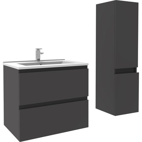 Ocean Ensemble meubles Salle De Bain 60cm Anthracite meuble avec colonne vasque ceramique