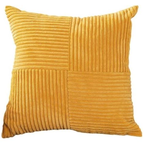 BUNTHAUS Housse de coussin en velours côtelé jaune 45x45 cm, rayée, moderne, décorative pour salon, chambre, canapé.