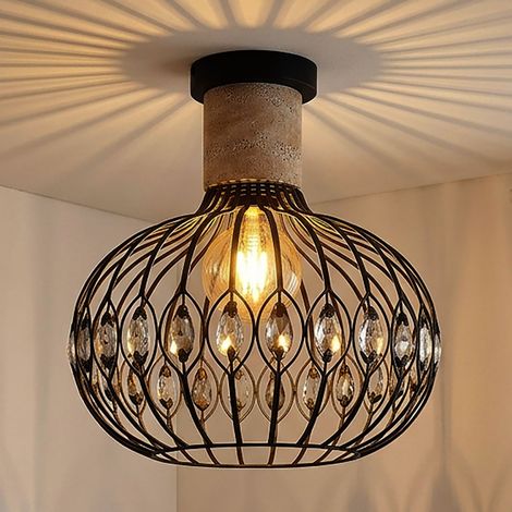 Deckenlampe Deckenleuchte Wohnzimmerlampe Kristalle Schwarz Metall Ø 38 cm (1/5)