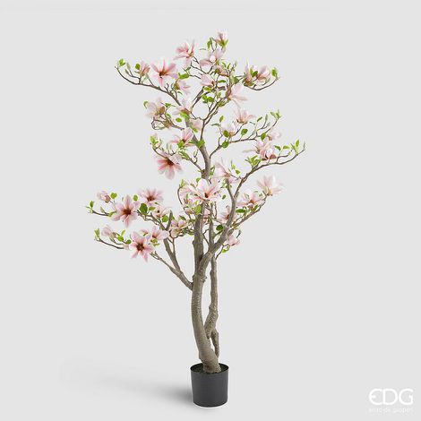 EDG Enzo De Gasperi Magnolia con Foglie, Bocciolo e Vaso H 180 Cm Pianta Artificiale Bianco Rosa (1/5)