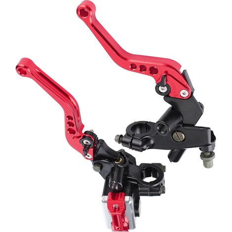 Paire 22mm Leviers de Maître-Cylindre Frein et Embrayage Universels pour Moto, Réservoir Rouge, 7/8" (1/5)