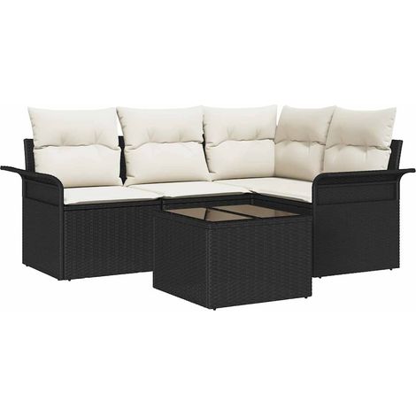 Garden Sofa Set with Storage 5 pcs Black Poly Rattan vidaXL