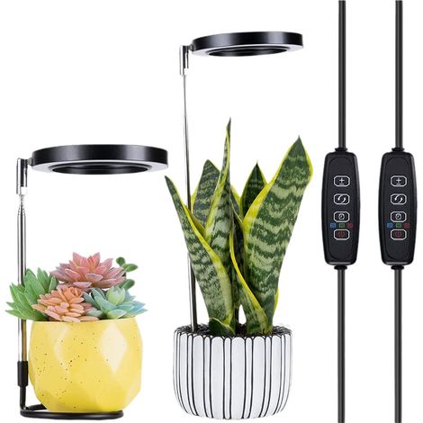 Lot de 2 Lampe Plante, Lampe de Croissance à Spectre Complet, Lampe de Plante Réglable en Hauteur avec Minuterie 3/9/12h, 10 Luminosité, idéal pour Semis, Succulentes, Orchidee (1/5)