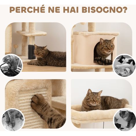 Arbre à chat 104 cm beige avec cabane, hamac, griffoirs, brosse et balle, griffoir multi-niveaux