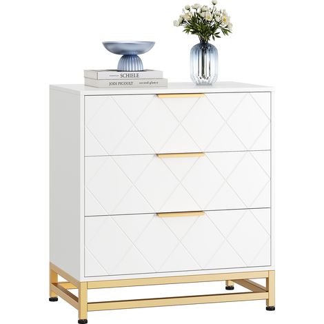 IDEALHOUSE Commode 3 Tiroirs Moderne Blanche (1/5)