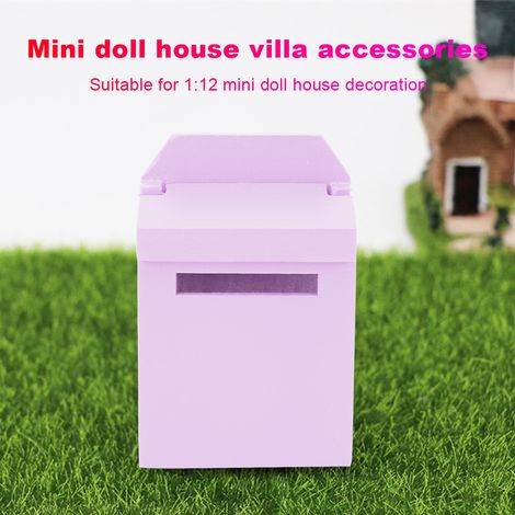 Boîte aux lettres miniature colorée en bois pour maison de poupée 1:12, violette et ouvrable - Accessoires de décoration villa (1/5)