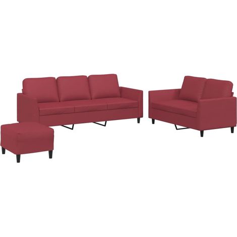 Maison Exclusive - Ensemble de canapés 3 pcs et coussins Rouge bordeaux Similicuir (1/5)