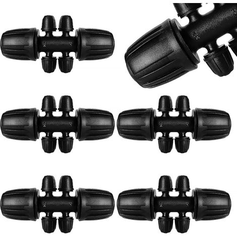 5 Pièces Connecteur de Tuyau en T Barbelé, 6-Voies Raccord de Tuyau D'Irrigation pour Tube 15/20 mm à 4/7 mm, Connecteur d'Irrigation Goutte à Goutte à 6-Voies pour Jardin, Pelouse (1/5)