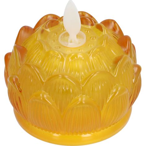 Lampe LED en forme de fleur, imitation verre, lumière jaune, bougie électronique, décoration fleur de lotus pour la maison ou le bureau, jaune